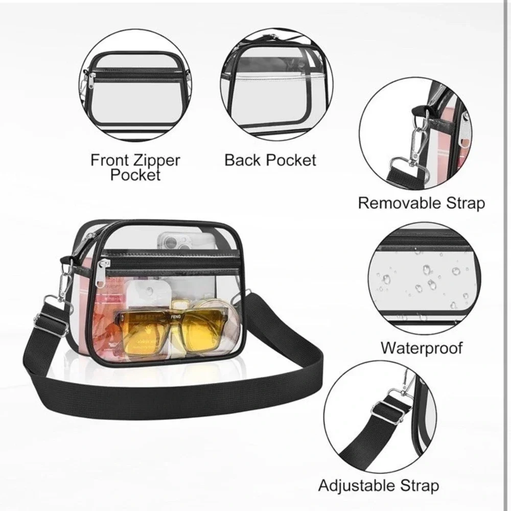 Clear Bag Stadium Approved Crossbody Purse Sports Events Black Trim NEW